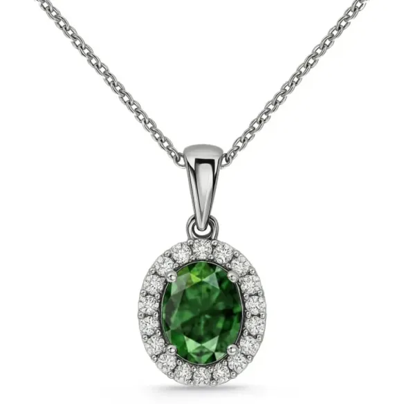 Colgante Esmeralda Oval 1,00 y orla de diamantes - Collane in pietra verde
