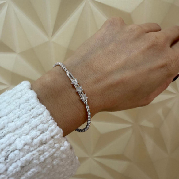 Pulsera Oro blanco y Diamantes Elástica Tres Estrellas Colette - BRACCIALI