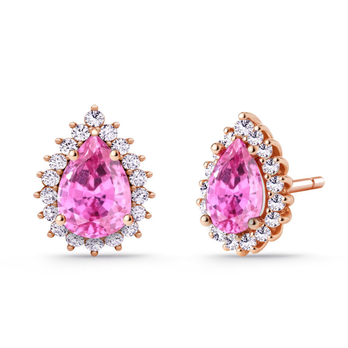 Alba Rose Gold Earrings with Pink Sapphire and Diamonds - Colored Gemstone Earrings