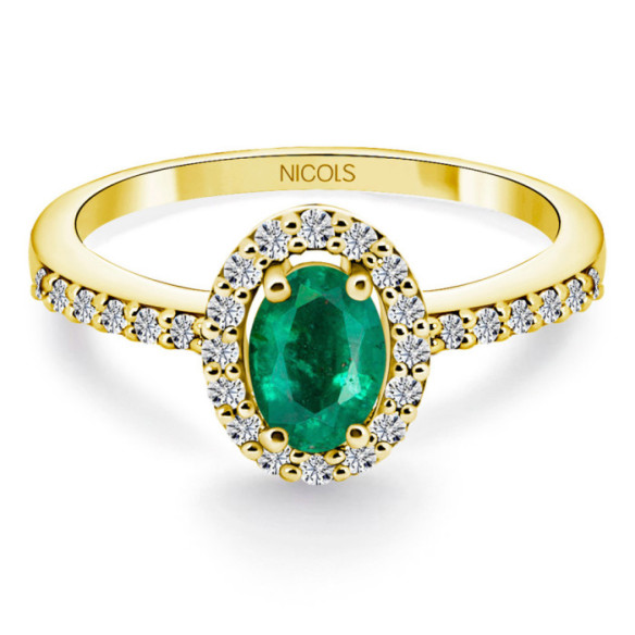 Anillo Esmeralda Diamantes Oro Amarillo Dalia Sunset - Anillos de Compromiso Verde