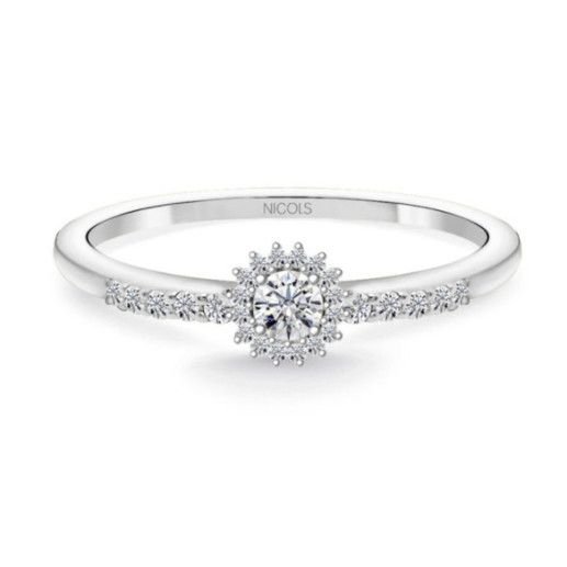 Anillo Solitario Margarita 0.15 brazo diamantes - ANILLOS