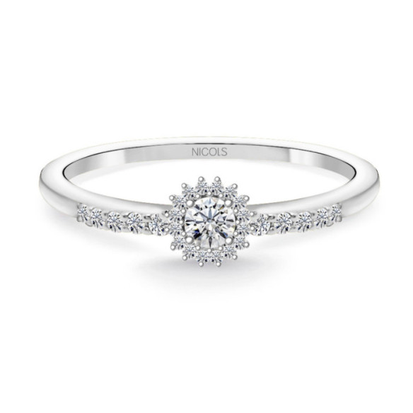 Anillo Solitario Margarita 0.15 brazo diamantes - ANILLOS