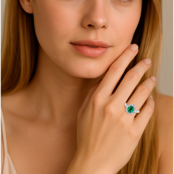 Anillo esmeralda y diamantes Dalia - Anillos de Esmeralda