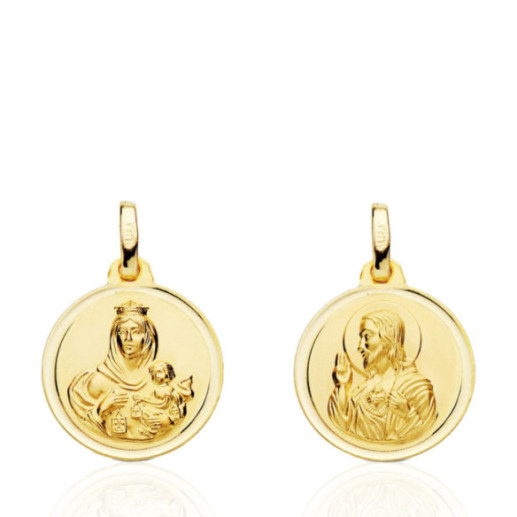 Scapular 16Mm Virgin of Carmen and Heart of Jesus Bezel 18K - Scapular medals