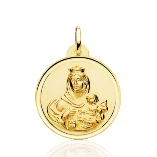 Medalla 26mm Virgen del Carmen Bisel Liso 18K - Medaglie vergini