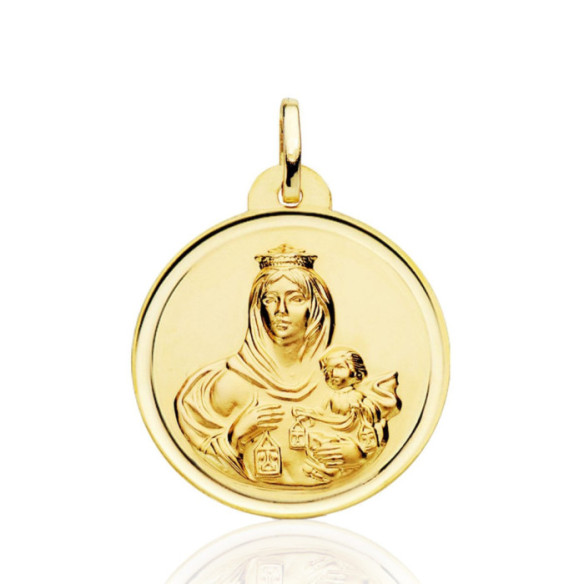 Medalla 26mm Virgen del Carmen Bisel Liso 18K - Medallas de Vírgenes