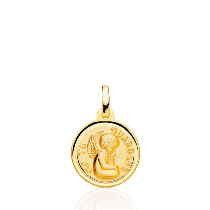 Medalla 14mm Angel de la Guarda Bisel Liso 18K - Medallas de Ángeles