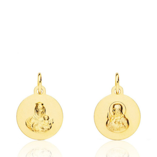 Escapulario 12mm Virgen del Carmen y Corazón de Jesús 18K - Medaglie scapolari