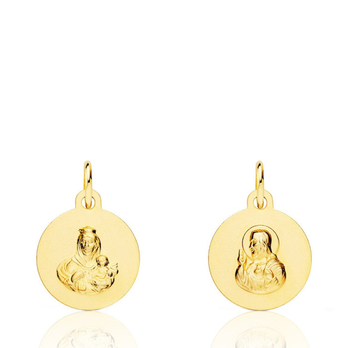 Escapulario 12mm Virgen del Carmen y Corazón de Jesús 18K - Medallas Escapularios