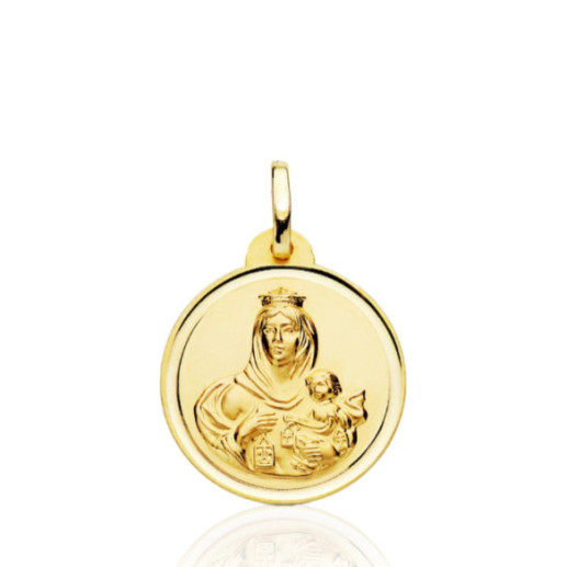 Medalla 20mm Virgen del Carmen Bisel Liso 18K - Medaglie vergini