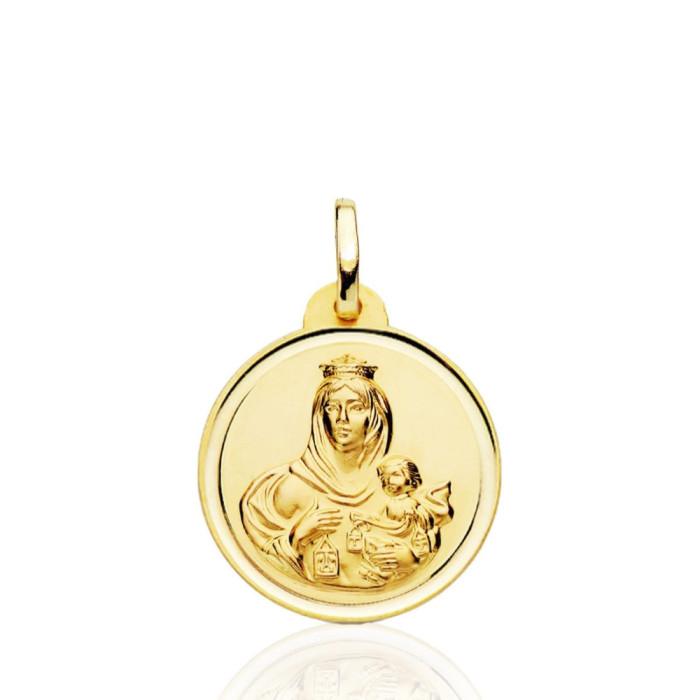 Medalla 20mm Virgen del Carmen Bisel Liso 18K - Medalhas Virgens