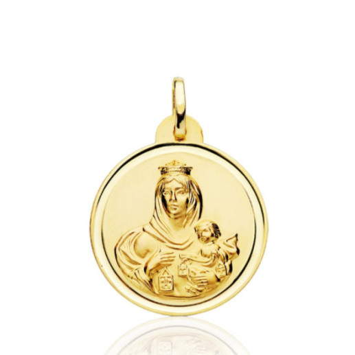 Medalla 24mm Virgen del Carmen Bisel Liso 18K - Jungfrau-Medaillen