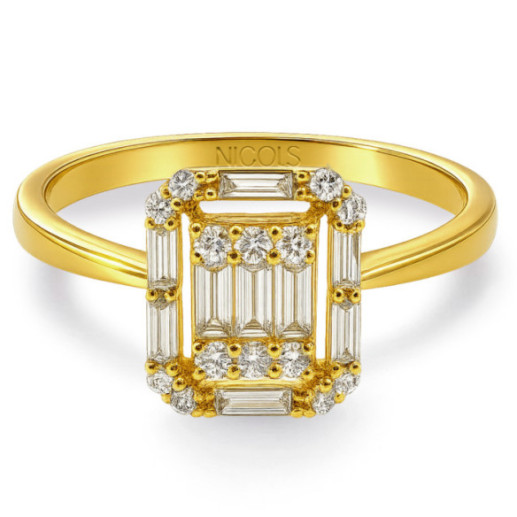 Anillo Diamantes Oro Amarillo Minerva - Talla Baguette