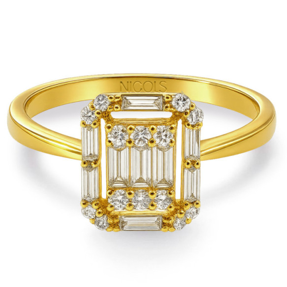 Anillo Diamantes Oro Amarillo Minerva - Baguette de escultura