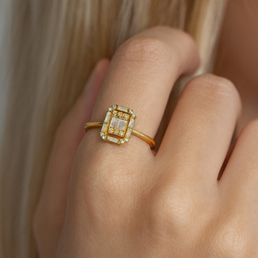 Anillo Diamantes Oro Amarillo Minerva - Baguette de escultura 2