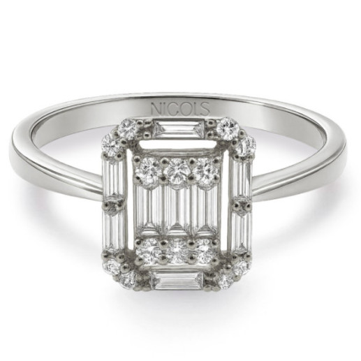 Anillo Diamantes Oro Blanco Minerva - Baguette de escultura