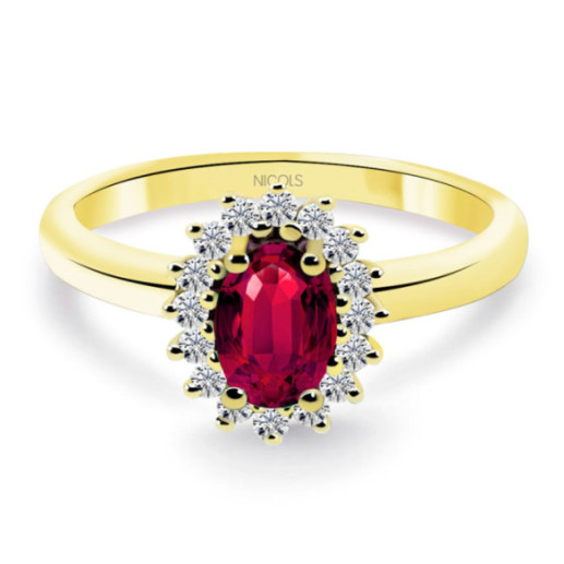 Anillo Diamantes y Rubí Dalia Oro Amarillo - Anillos de Rubí