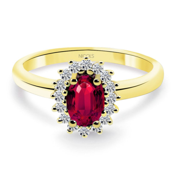 Anillo Diamantes y Rubí Dalia Oro Amarillo - Anillos de Rubí