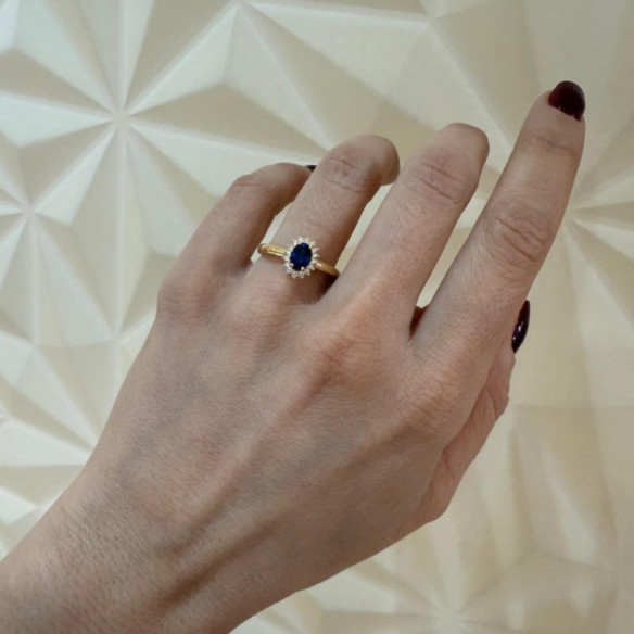 Anillo diamantes y zafiro Oro Amarillo Dalia 0.50 - Bagues de fiançailles d'anniversaire