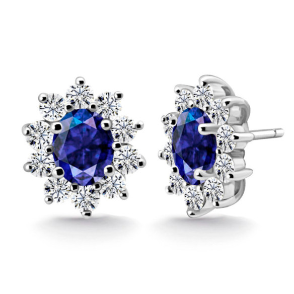 Pendientes Zafiro y Diamantes Dalia Oro Blanco - Pendientes Otras Piedras de Colores