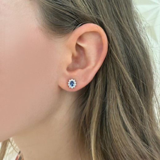 Dalia Sapphire and Diamond Earrings in White Gold - Colored Gemstone Earrings 2