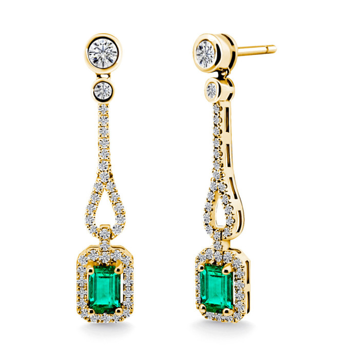Pendiente Esmeralda Oro Amarillo Diamantes Royal Jewels - Orecchini smeraldi
