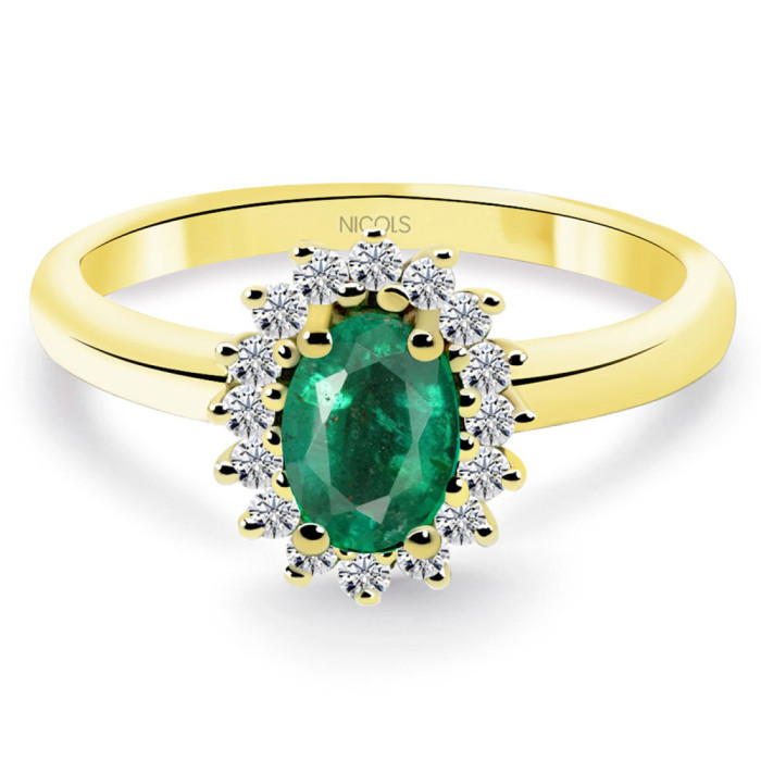 Anillo Esmeralda y Diamantes Oro Amarillo Dalia 0.50 - Impegno di anniversario degli anelli