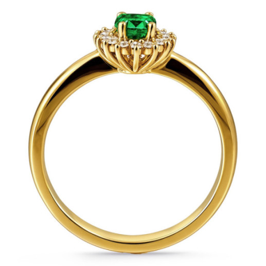 Anillo Esmeralda y Diamantes Oro Amarillo Dalia 0.50 - Anillos Compromiso Aniversario 2