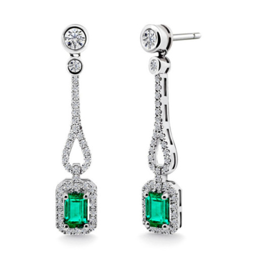 Pendiente Esmeralda Oro Blanco Diamantes Royal Jewels - Smaragd-Ohrringe
