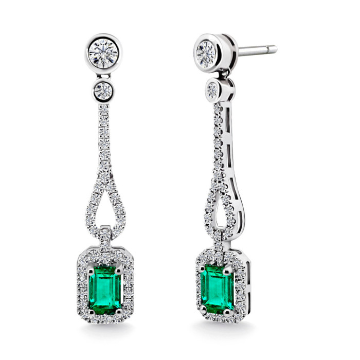 Pendiente Esmeralda Oro Blanco Diamantes Royal Jewels - Pendientes de Esmeraldas