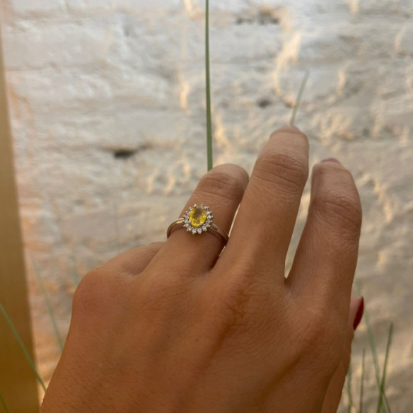 Anillo Zafiro Amarillo Dalia 0.90 - Compromisso de aniversário de anéis