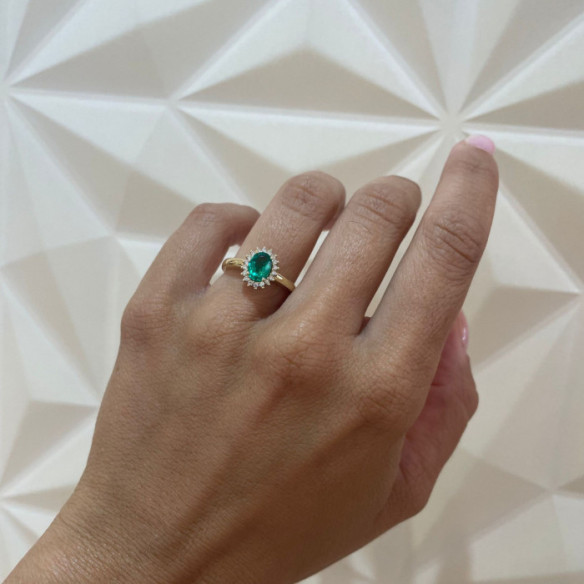 Anillo Esmeralda Oro Amarillo Dalia 1.00 - Bagues de fiançailles d'anniversaire