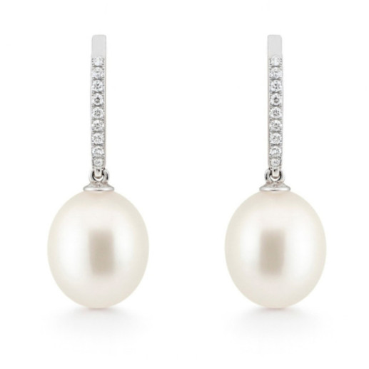 Pendientes Perla y Diamantes Oro Blanco Serenidad - Pendientes de Perlas
