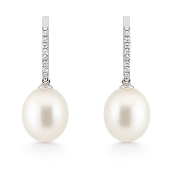 Pendientes Perla y Diamantes Oro Blanco Serenidad - Pendientes de Perlas