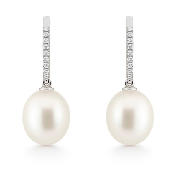 Serenity White Gold Pearl and Diamond Earrings - Pearl Earrings