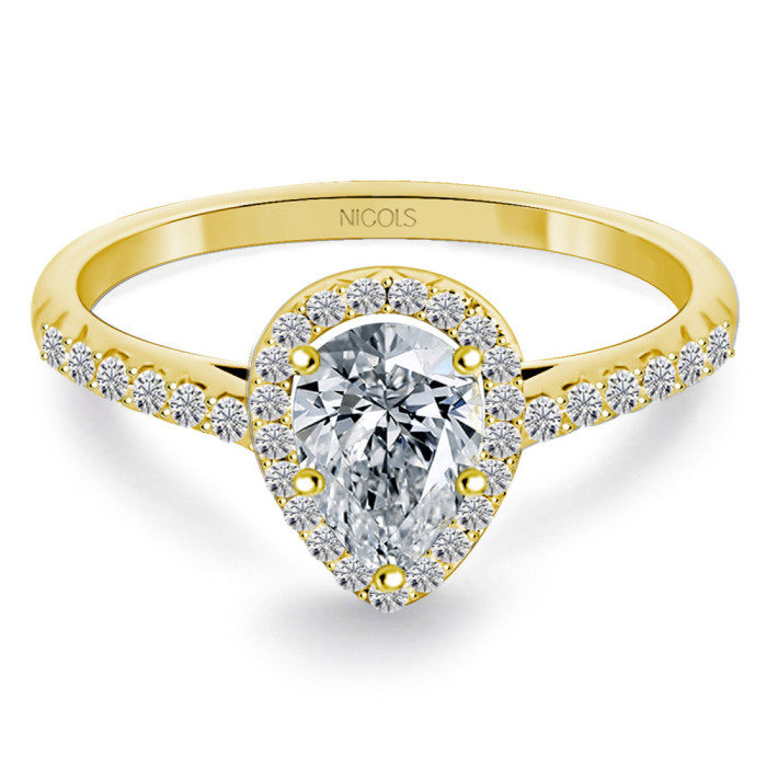 Alma Yellow Gold Pear Diamond Solitaire Ring - Talla Pera