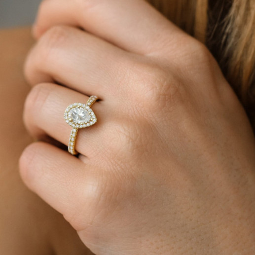 Anillo Solitario Diamante Pera Oro Amarillo Alma - Talla Pera 2