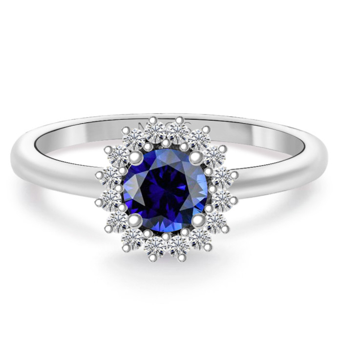 Anillo Zafiro Margarita 0.60 diamantes en orla - Anillos de Zafiro