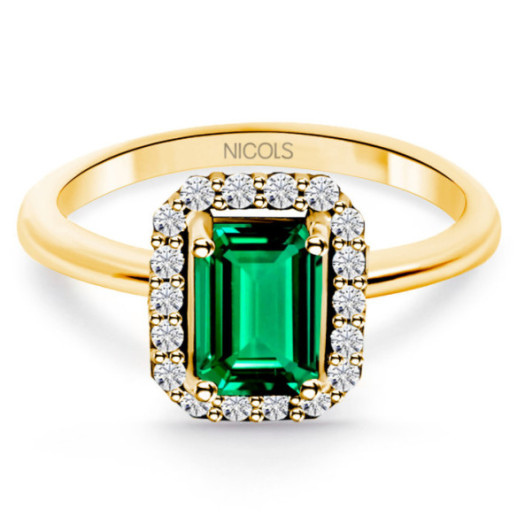 Anillo Esmeralda y Diamantes Sunset 0.75 Ct - Anillos de Esmeralda