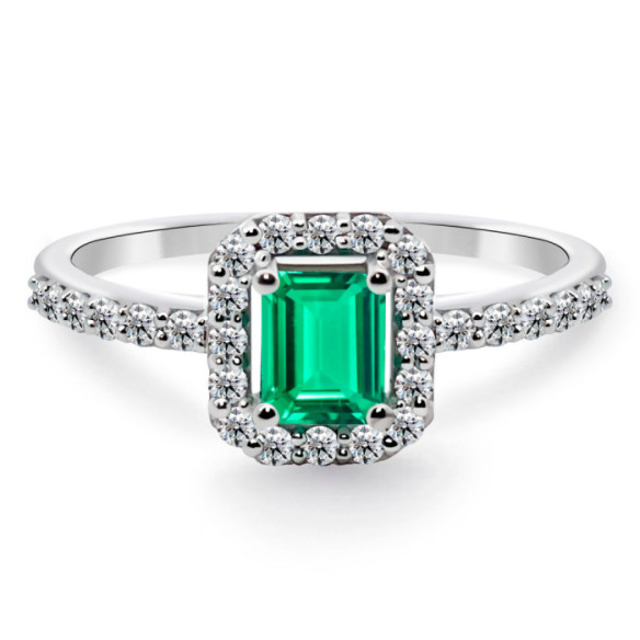 Anillo Esmeralda Sunset Rectangle 0.55Ct Oro Blanco - LES ANNEAUX