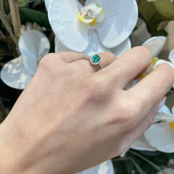 Anillo Esmeralda Verde Dalia Sunset 0.60 - Anéis de noivado verde