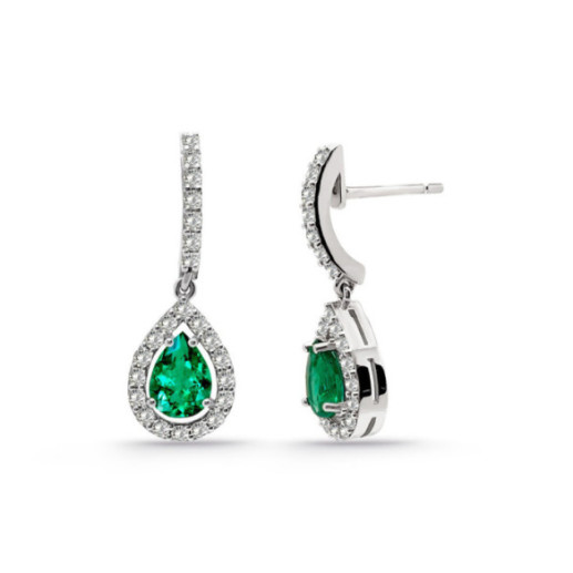 Pendientes Esmeralda 1.38Ct Oro Blanco Sunset Drop - Boucles d'oreilles émeraude