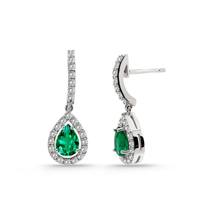 Pendientes Esmeralda 1.38Ct Oro Blanco Sunset Drop - Boucles d'oreilles émeraude