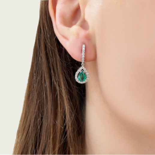 Pendientes Esmeralda 1.38Ct Oro Blanco Sunset Drop - Pendientes de Esmeraldas 2