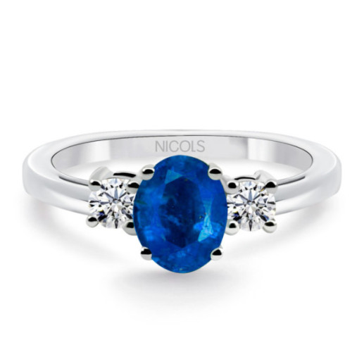 Anillo zafiro oval y diamantes tresillo Sunset Oval - Anillos de Zafiro