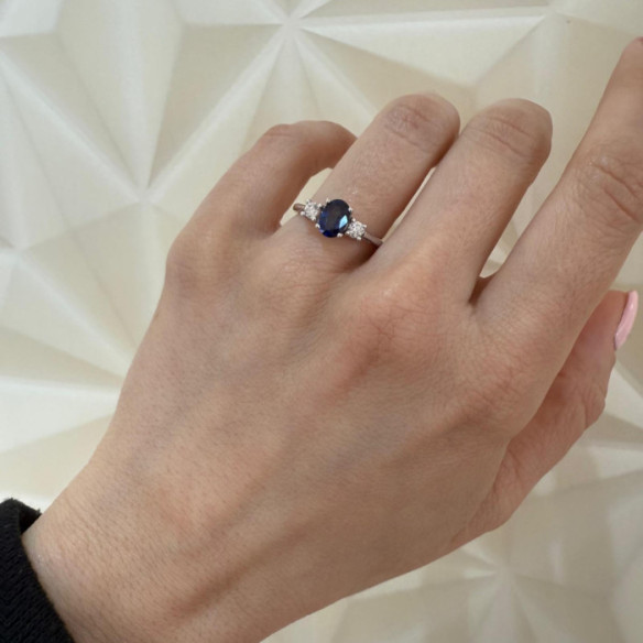 Sunset Oval Triplet Sapphire and Diamond Ring - Sapphire rings