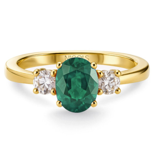 Anillo oro amarillo con esmeralda y brillantes tresillo Sunset Oval - Smaragdringe