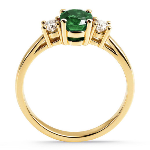 Anillo oro amarillo con esmeralda y brillantes tresillo Sunset Oval - Smaragdringe 2