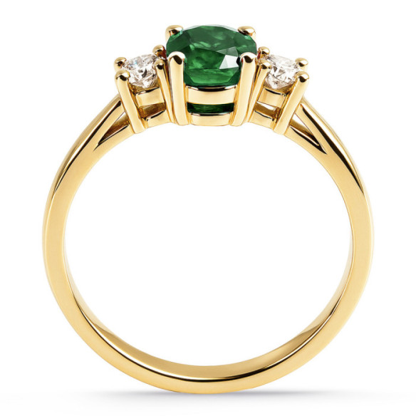 Sunset Oval Triplet Ring with Emerald and Diamonds in Yellow Gold - Emerald rings