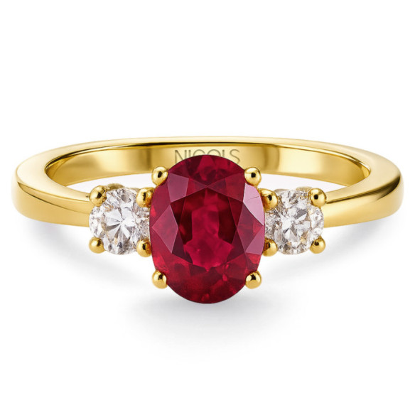 Anillo oro amarillo con rubí y diamantes tresillo Sunset Oval - Anillos de Rubí